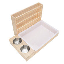 Heufuttertrog Aus Holz mit Katzentoilette und 2 Näpfen, Vielseitig EiNSEtzbar, Heufutterständer für Meerschweinchen