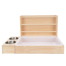 Wooden Hay Feeder with Litter Box and 2 Bowls Versatile Animals Hay Manger Grass Food Rack for Guinea Pig