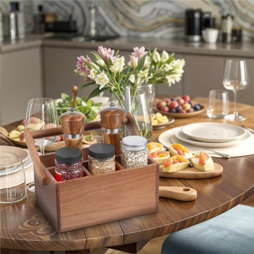 Natural Wooden Flatware Organizer,Multi-Purpose Storage Container for Kitchen Counter, Party, Table, Camping, Picnic 1