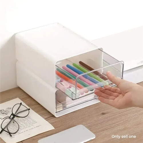 Desktop Transparent Storage Box with Drawer Office Document Storage Sundries Holder Stationery Stackable Desktop 2