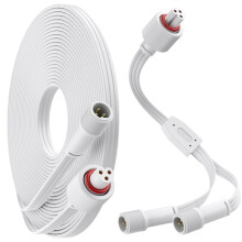 Verlengkabel van 4 Meter met Y-Splitter voor Permanente Buitenverlichting, Waterdicht, 22AWG Zuiver Koperdraad, Wit