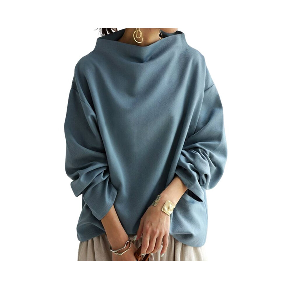 Felpe Oversize Da Donna, Pullover Con Collo Alto, Maniche Lunghe, Felpe Con Cappuccio, Top, Abbigliamento Alla Moda Autunnale Blu Pavone 4XL