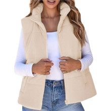 Dames Herfst Mode Mouwloos Vest Winter Cropped Bovenkleding Warm Puffy Opstaande Kraag Down Crèmewit S