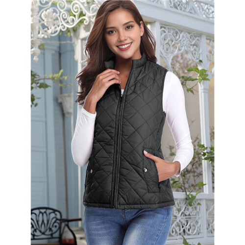Colete Acolchoado Feminino com Gola Alta e Zíper Preto S 1