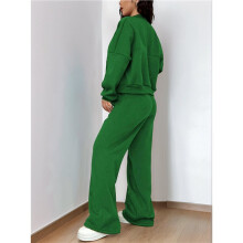 Conjunto Deportivo de Dos Piezas para Mujer: Sudadera de Manga Larga con Cremallera y Pantalón Deportivo de Pierna Ancha Verde S