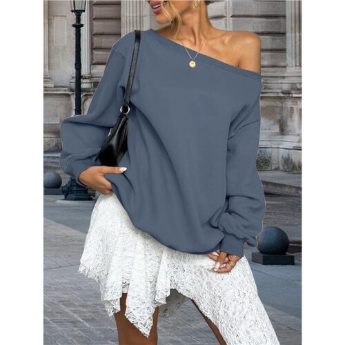 Women'S Off Shoulder Sweatshirt Drop Shoulder Oversized Long Sleeve Pullover Top Deep  S 1