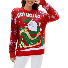 Dam Fula Roliga Söta Julgran Snöflinga Ren Tomte Tröja Stickad Pullover Toppar Röd M