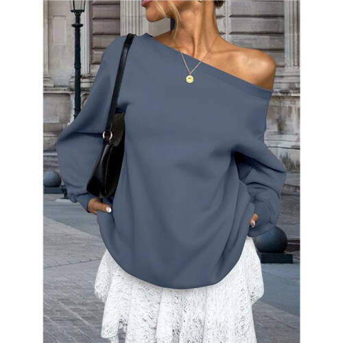 Women'S Off Shoulder Sweatshirt Drop Shoulder Oversized Long Sleeve Pullover Top Deep  S 2