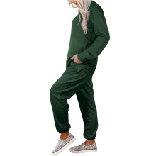 Conjunto de Dos Piezas para Mujer, Chándal de Otoño, con Top de Manga Larga y Pantalones de Chándal de Cintura Alta Verde Oscuro M