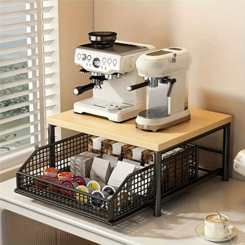 Kitchen Microwave Rack Storage Rack - Sturdy Solid Wood and Metal Structure, Space-Saving Countertop Storage Rack 1