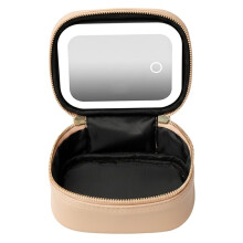 Rechargeable Travel Makeup Bag with LED Mirror, Compact Touch Screen Tabletop Cosmetic Mirror, 3 Colors Light C