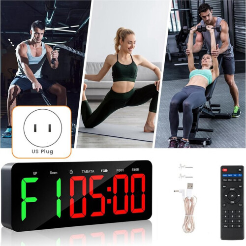 Gym Timer Clock for /FBG/EMOM - Large Workout Clock for Home Gym with Remote Control, Count Down &  US Plug 2