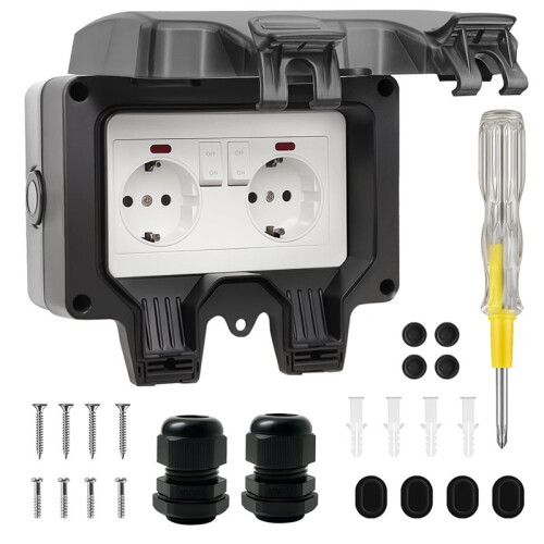 Outdoor Socket Waterproof IP66 Outdoor Socket with  Indicator Light,3680 W  Outdoor Socket Eu Plug