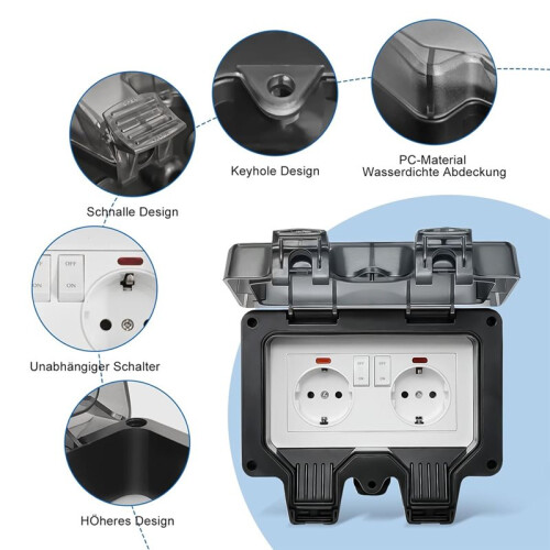Outdoor Socket Waterproof IP66 Outdoor Socket with  Indicator Light,3680 W  Outdoor Socket Eu Plug 2