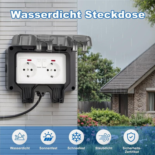 Outdoor Socket Waterproof IP66 Outdoor Socket with  Indicator Light,3680 W  Outdoor Socket Eu Plug 1