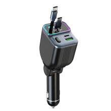 4 In1 Scalable Car Charger with PD65W USB Port and Retractable Type-C Cable