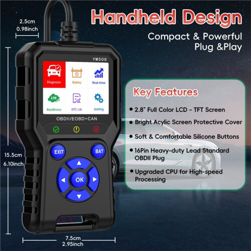 OBD2 Scanner Car Code Reader with Voltage Test CAN Diagnostic Tool for Engine Error Codes 2