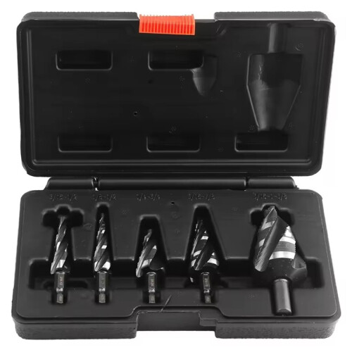5Pcs Titanium-Coated HSS Drill Bits Set for Metal Four Spiral Flute Step Bits