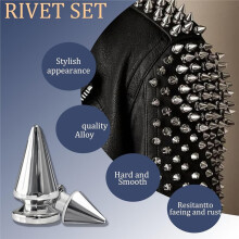 455 Pcs Punk Spikes and Studs Kit, 10 Sizes Metal Cone and Square Studs for Clothing and Leathercraft