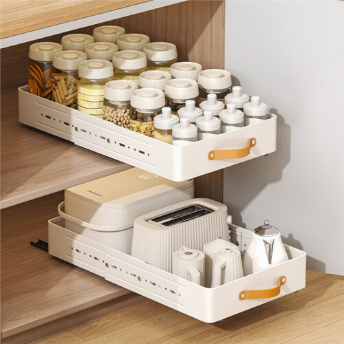 Kitchen Cabinet Pull-Out Storage Rack, Spice Organizer, Under Sink Basket, Carbon Steel 1