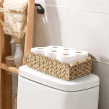 Toilet Paper Storage Basket, Paper Rope Scalloped Decor Baskets with Wooden Handles for Living Room, Bathroom