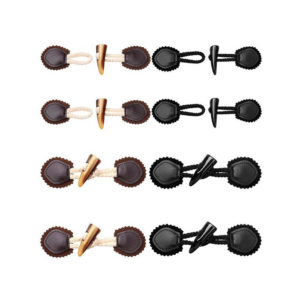 8 Sets Pu Leather Sew- Toggles Closures Vintage Sew- Toggles With Resin Horn Buttons Sewing Accessories 6033701986452