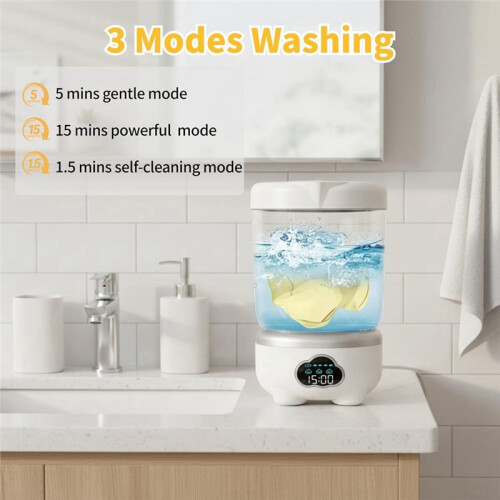 Draagbare Wasmachine, 6000mAh Ondergoedwasmachine, 1,6L Draadloze -Wasmachine, 3 Wasprogramma'S 1