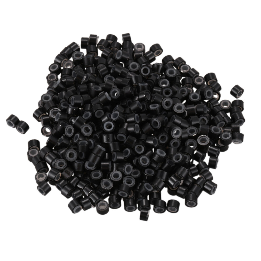 Unisex Black 500 Pcs 5Mm Silicone Lined Micro-Ring Beads For I Stick Hair Extension Installation And Feathers