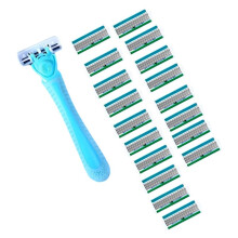 1 Handle + 18 Blades/Women Manual 6-Layer Stainless Steel Hair Removal Shaving Blades Replaceable Shaver