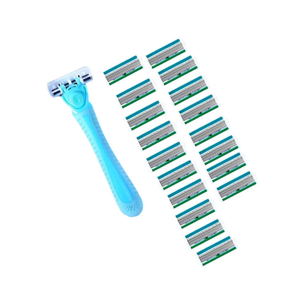 1 Handle + 18 Blades/Women Manual  6-Layer Stainless Steel Hair Removal Shaving Blades Replaceable Shaver