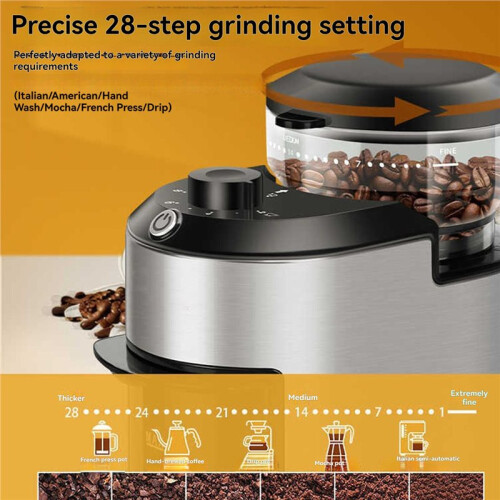 Automatic Burr Coffee Grinder 200W Electric Coffee Bean Grinder with 28 Precise Grind Settings Stainless Steel EU Plug 2