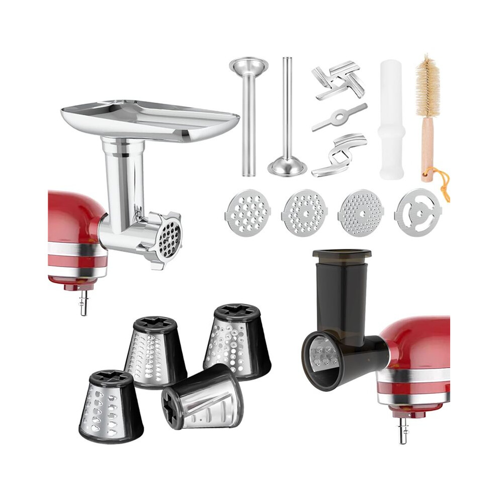 Meat Grinder & Slicer Shredder Attachments For Stand Mixer, Meat Grinder With 2 Size Sausage Stuffer Tubesand 4713359031156