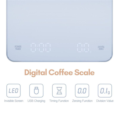 USB Digital Rechargeable Coffee Scale with Timer LED Screen Espresso 0.1gHigh Accuracy Measuring Kitchen Scale 2