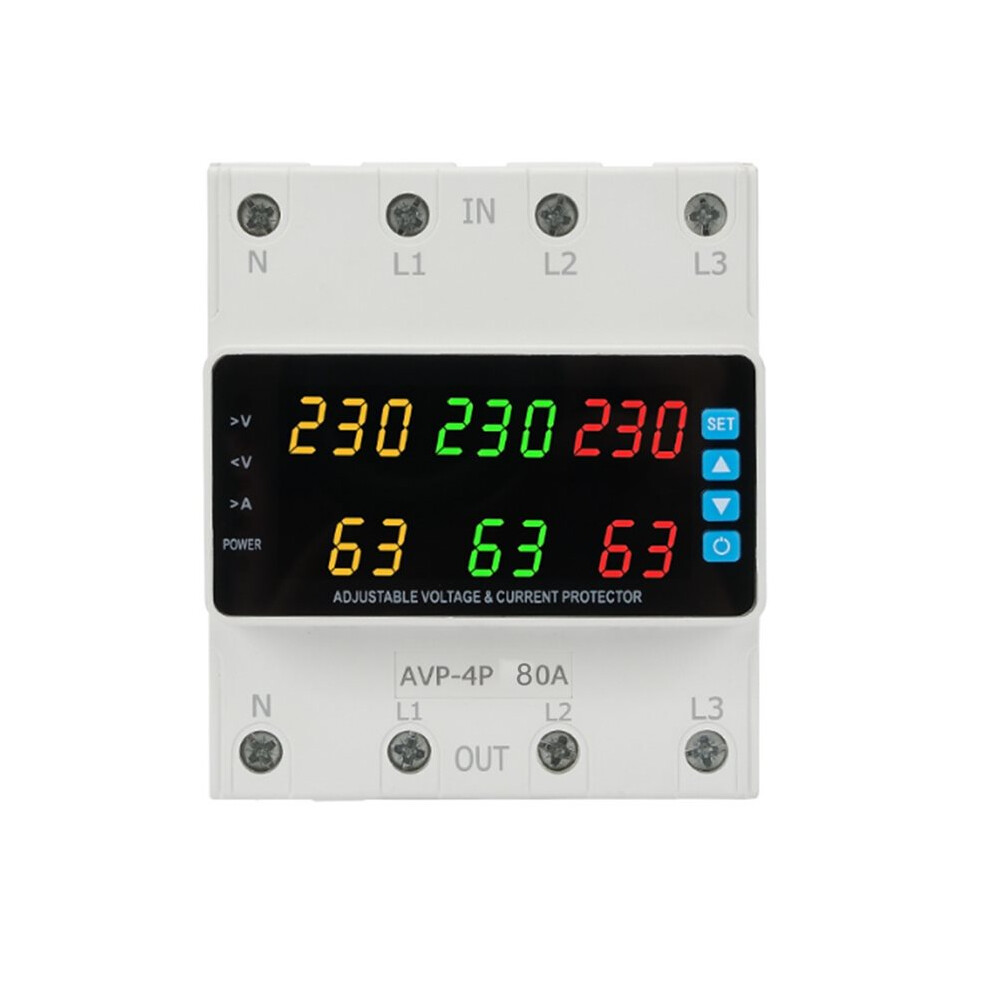 3 Phase 220-380V Voltage Relay 80A Changeover Overvoltage/Undervoltage/ Overcurrent/Phase Loss Protection Keep 4713634449485