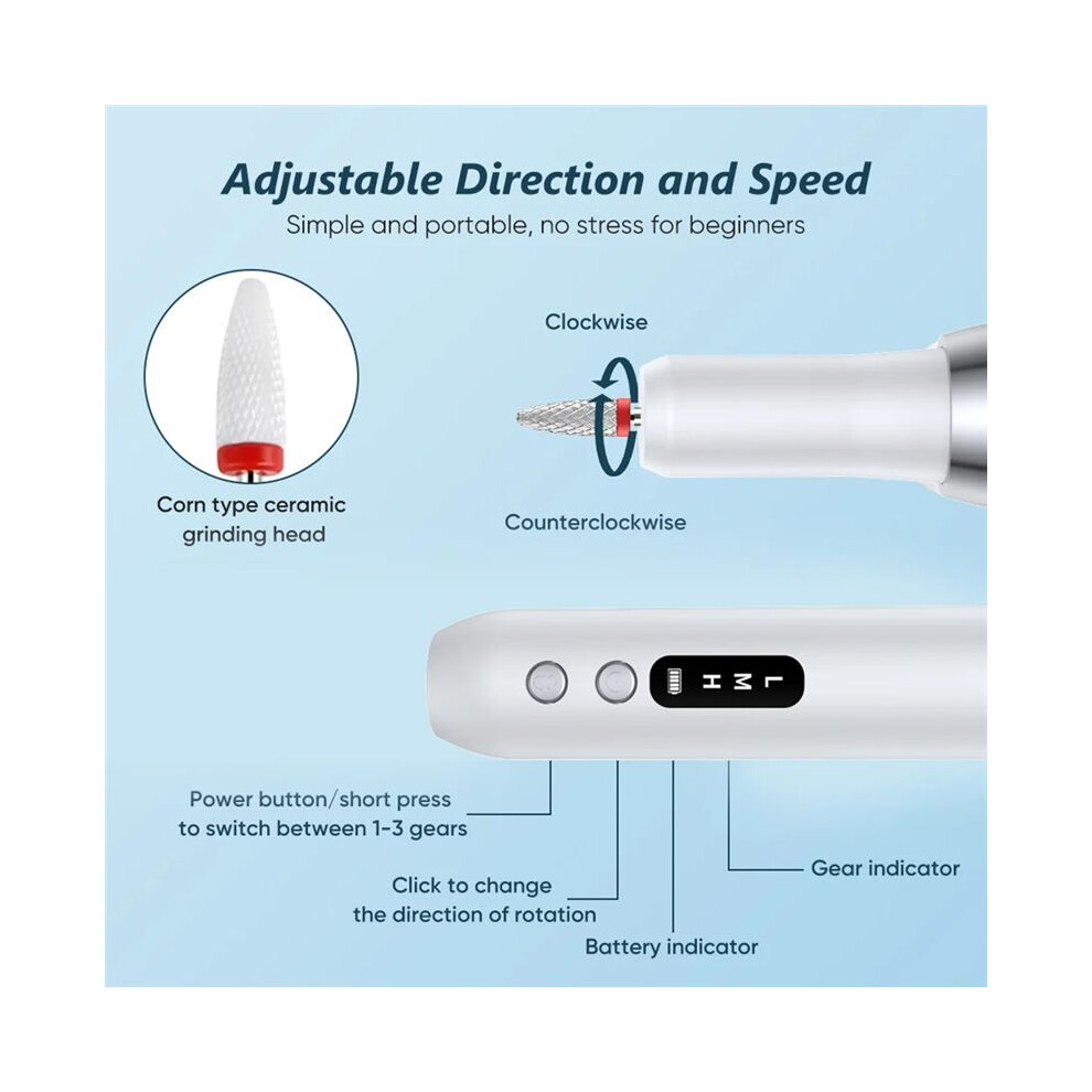 Electric Nail Polisher Drill Bits Professional Nails Grinding Polishing Removal Art Sanding File Pen Manicure Machine,A