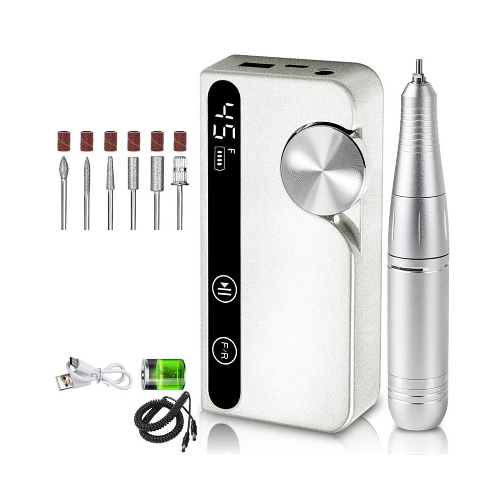 White Professional 45000Rpm Electric Portable Nail Drill Machine Rechargeable Low Noise Nail Sander File