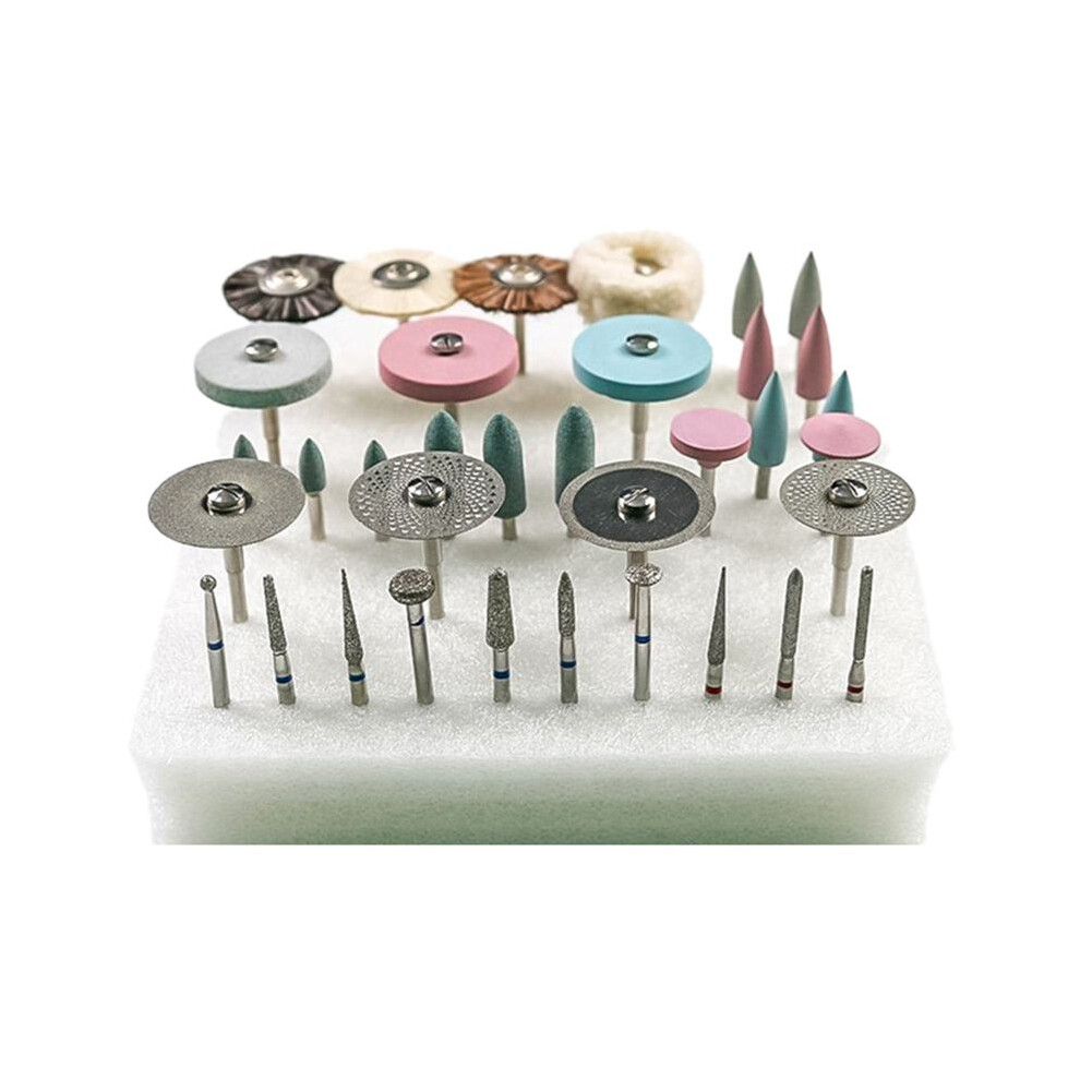 Tlily 35Pcs Dental Lab Polishing Kit Ceramic Porcelain Grinding Dentist Tool Diamond Burs Drill Brush Dentistry Materials