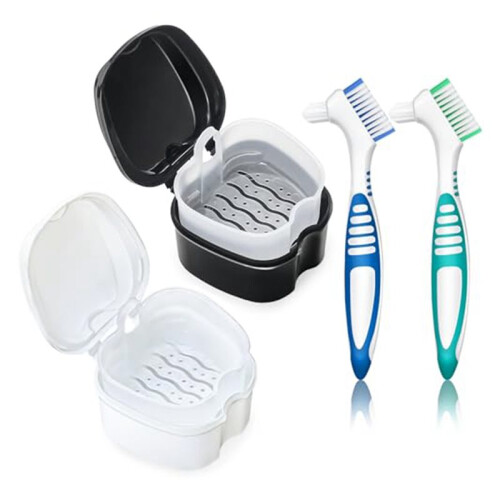 Denture Cleaning Box/Retainer Cleaning Box with Filter Basket, Denture Cup Storage Box,for Soaking and Cleaning Dentures