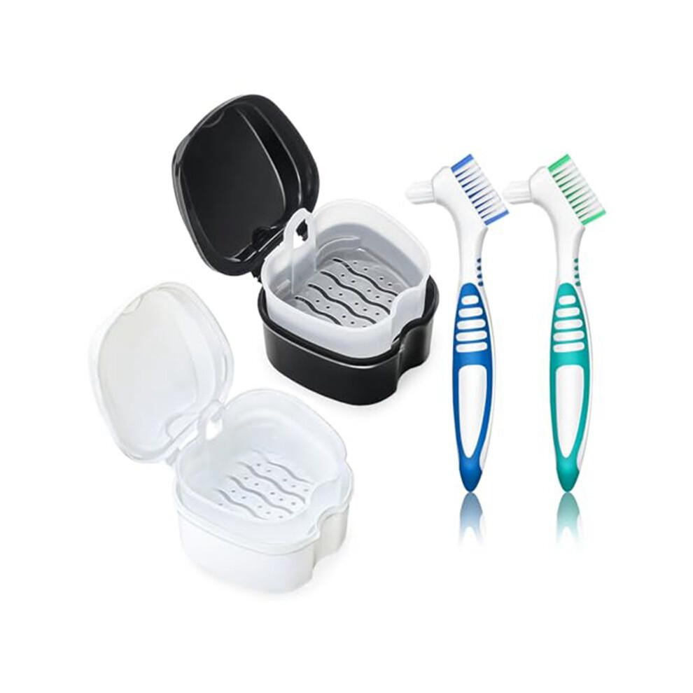Denture Cleaning Box/Retainer Cleaning Box with Filter Basket, Denture Cup Storage Box,for Soaking and Cleaning Dentures