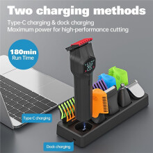 Men Multi-Function Hair Clipper with Magnetic Attachments 5-in-1 Waterproof Electric Trimmer Set with Nose Hair Trimmer