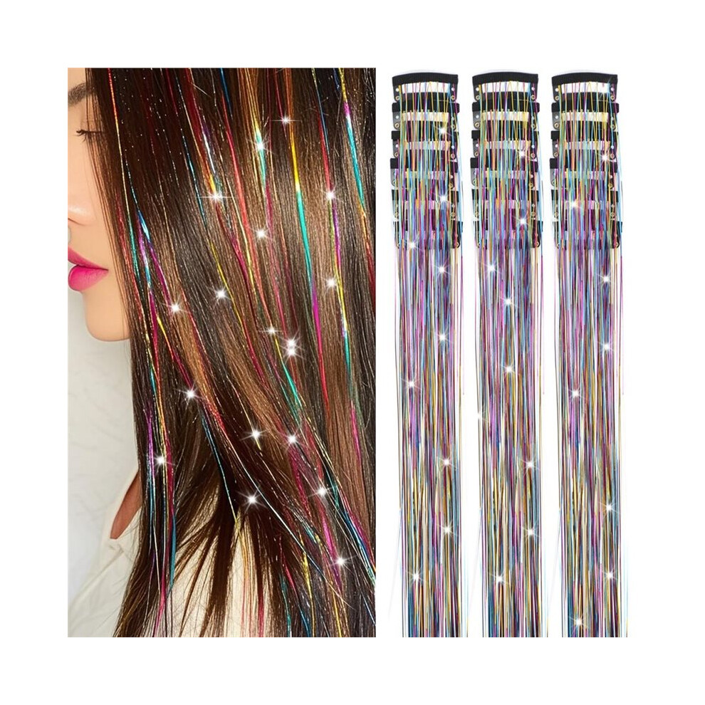 18 Pcs Hair Tinsel Clip in, 20.5" Shiny Sparkling Fairy Hair Tinsel Clips, Dazzling Party Rainbow Hair Accessories