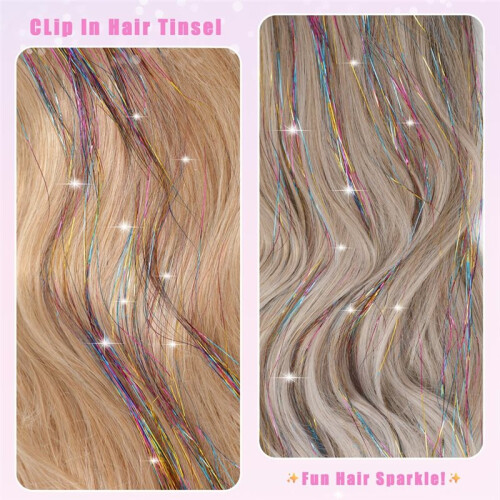 18 Presilhas de Cabelo com Fio Brilhante, 52 cm (20,5 Polegadas), Acessórios de Cabelo Deslumbrantes para Festas com Efeito Arco-Íris 2