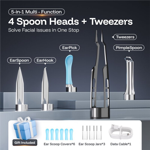 High-Definition Visual Ear Cleaning Instrument Wireless Connection with Screen Visual Ear Scoop 5 in 1 Device White 1