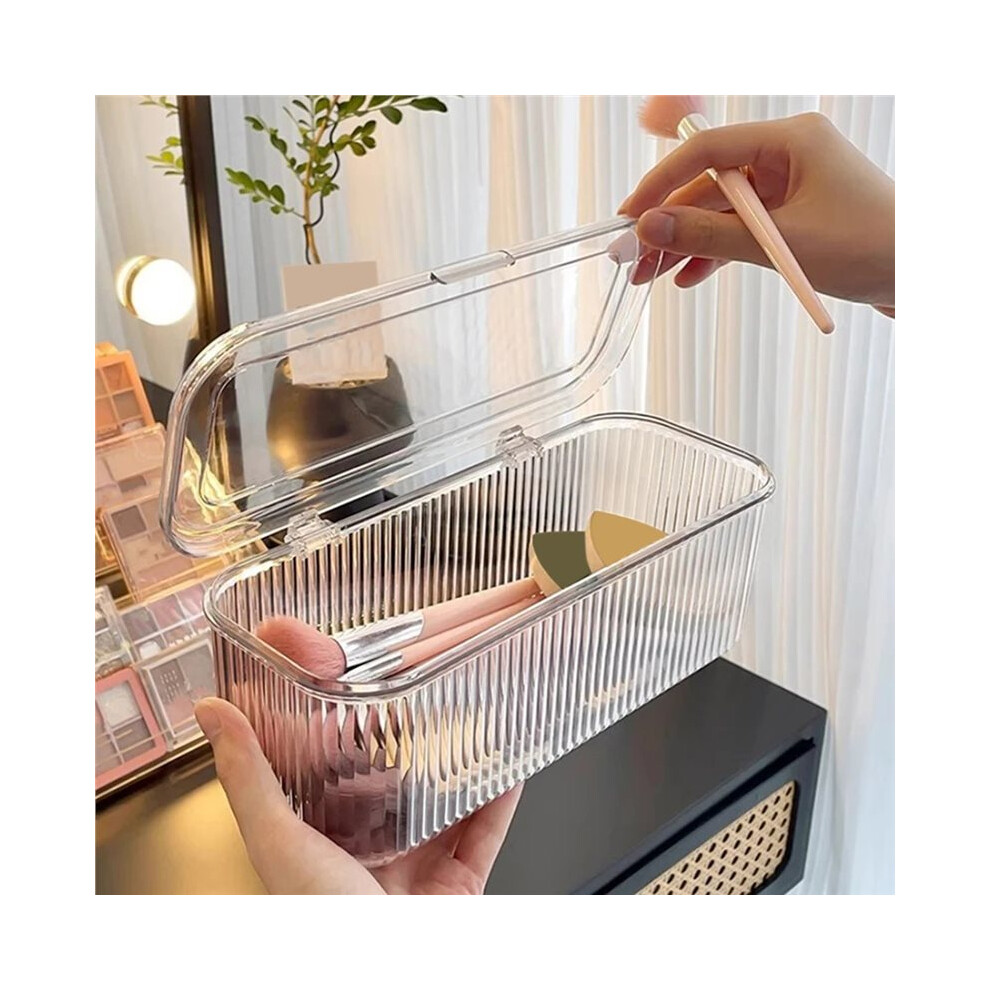 Tlily 2Pc New Large Capacity Acrylic Transparent Cosmetic Makeup Storage Box With Lid Bathroom Makeup Brush Lipstick Organizer