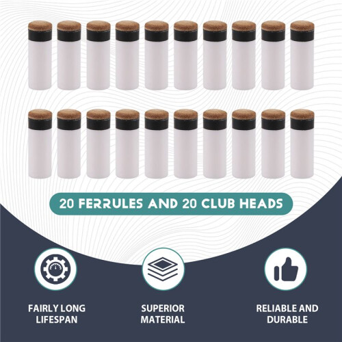 20Sets Billiard Cue Tips with Pool Cue Stick Ferrules 12mm Billiard Screw- Tips Replacement for Nine 1