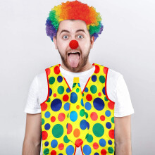 2 Pack Clown Costume Set Clown Wig Nose Vest for Cheer Halloween Cosplay Parties Carnivals Dress
