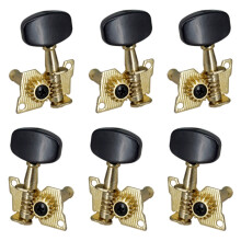 6Pc Rechts  Gitaar Stemsleutels Open Machine Heads Vierkante Knop Goud Akoestische Folk Gitaar Stemsleutel Onderdelen Goud + Zwart