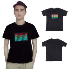 Men Sound Activated Led T-Shirt Light Flashing Rock Disco Equalizer Short Sleeve Led T Shirt M