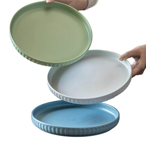 Glazed Stoneware Dinner Plates, Ceramic 3-Piece Set, Microwave and Dishwasher-Safe
