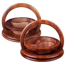 2PCS Handmade Wood Carving Fruit Plate, Wooden Folding Fruit Plate,Nuts Baskets, Gift Basket Fruit Bowl, Triple Grid
